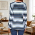 thumbnail image 5 of Wang6 Womens Long Sleeve Striped Tshirts Shirts Causal Loose Fit Going out Tops Crew Neck Graphic Tunic Tees with Pocket Blue L, 5 of 6