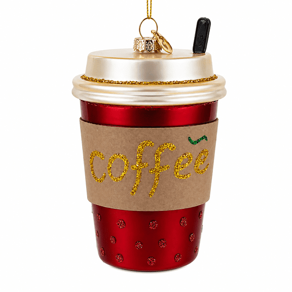 Red Coffee To-Go Cup Glass Christmas Ornament