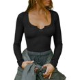 thumbnail image 2 of Women'S Casual Basic Long Sleeve Round Neck Slim Fitting Ribbed Knit Tops Black M, 2 of 8