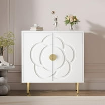 Storage Cabinet, Modern Cabinet with Decorative Flower Pattern Doors, Accent Sideboard Buffet Cabinet for Hallway, Living Room, Kitchen, White