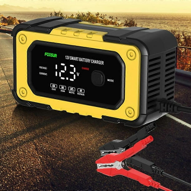 FOXSUR 12V/6A Automatic Battery Chargers Pulse Repairing Charge Device Leadacid Battery Maintainer with LED Screen for Car Truck SUV Motorcycle Boat