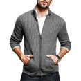 thumbnail image 3 of Suéter de otoño e invierno para hombre, de color sólido, cuello semialto, manga larga, cremallera, corte ajustado, cárdigan de punto, ropa masculina europea y americana, 3 of 5