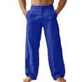 thumbnail image 2 of BUWTTER Linen Pants for Men Lightweight Casual Beach Vacation Wear Summer Breathable Comfortable Straight Leg Slacks with Button BU1 L, 2 of 5