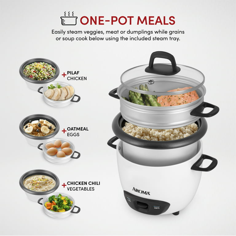 Aroma Housewares Aroma 6-Cup (Cooked) 1.5 qt. One Touch Rice Cooker, White (arc-363ng), 6 Cup Cooked/ 3 Cup uncook/ 1.5 qt.