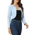 thumbnail image 4 of INSPIRE CHIC Women's Cropped Bolero Shrug Long Sleeve Crew Neck Lightweight Knit Cardigan M Light Blue, 4 of 6