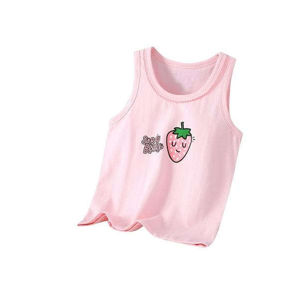 Rohuuque Girls' Camisole Undershirts - Children's Strawberry Printed Round Neck Cami Tank Tops for Casual Comfort 10 Years Pink