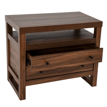 BETTER HOMES & GARDENS EZRA 2-DRAWER NIGHTSTAND WITH USB, WALNUT FINISH