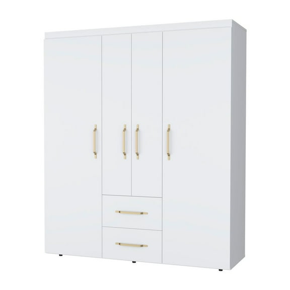 Fm Furniture Boyden Wardrobe, All-in-One 2-Door Armoire with Central Storage ,White