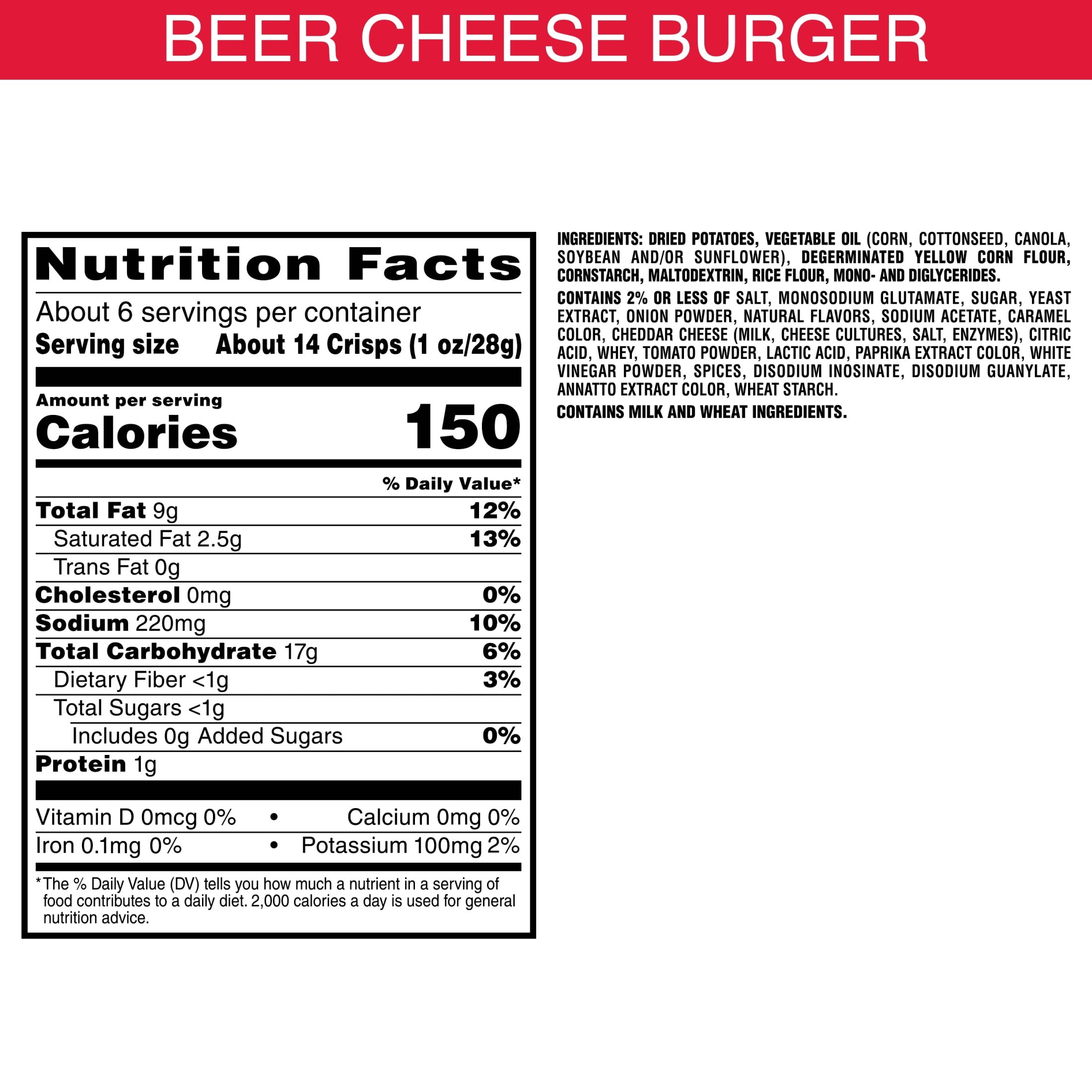 Pringles Beer Cheese Burger Potato Crisps Chips, Lunch Snacks, 5.5 oz Canister