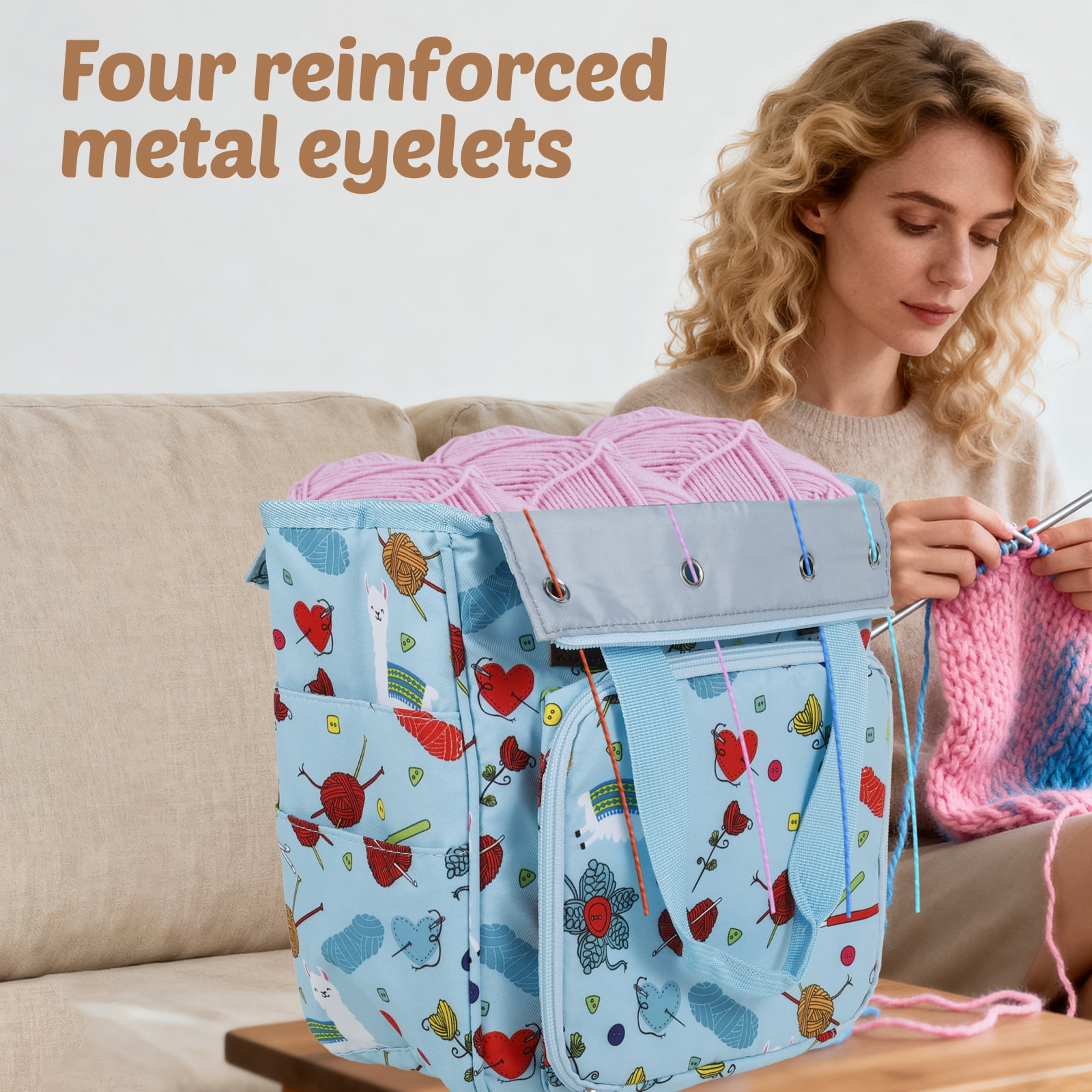 Threns Crochet Yarn Storage Bag Large Capacity Travel Knitting Bag Portable Oxford Cloth Wool Tote Organizer with Multi Pocket for Knitting Needle Crochet Hook
