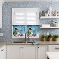 thumbnail image 6 of Cartoon Snowman Kitchen Curtains and Valances Set, Christmas Snowman Xmas Tree Snowfall Mottled Blue Rod Pocket Window Valance Window Curtain Panels for Living Room Bedroom, 27.5x24in, 3 Pieces, 6 of 7