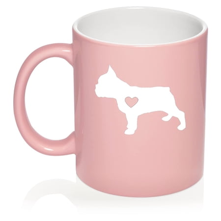 Cute French Bulldog With Heart Ceramic Coffee Mug Tea Cup Gift for Her, Women, Wife, Mom, Sister, Girlfriend, Friend, Coworker, Daughter, Birthday, Frenchie, Cute, Puppy, Dog Lover (11oz Light Pink)