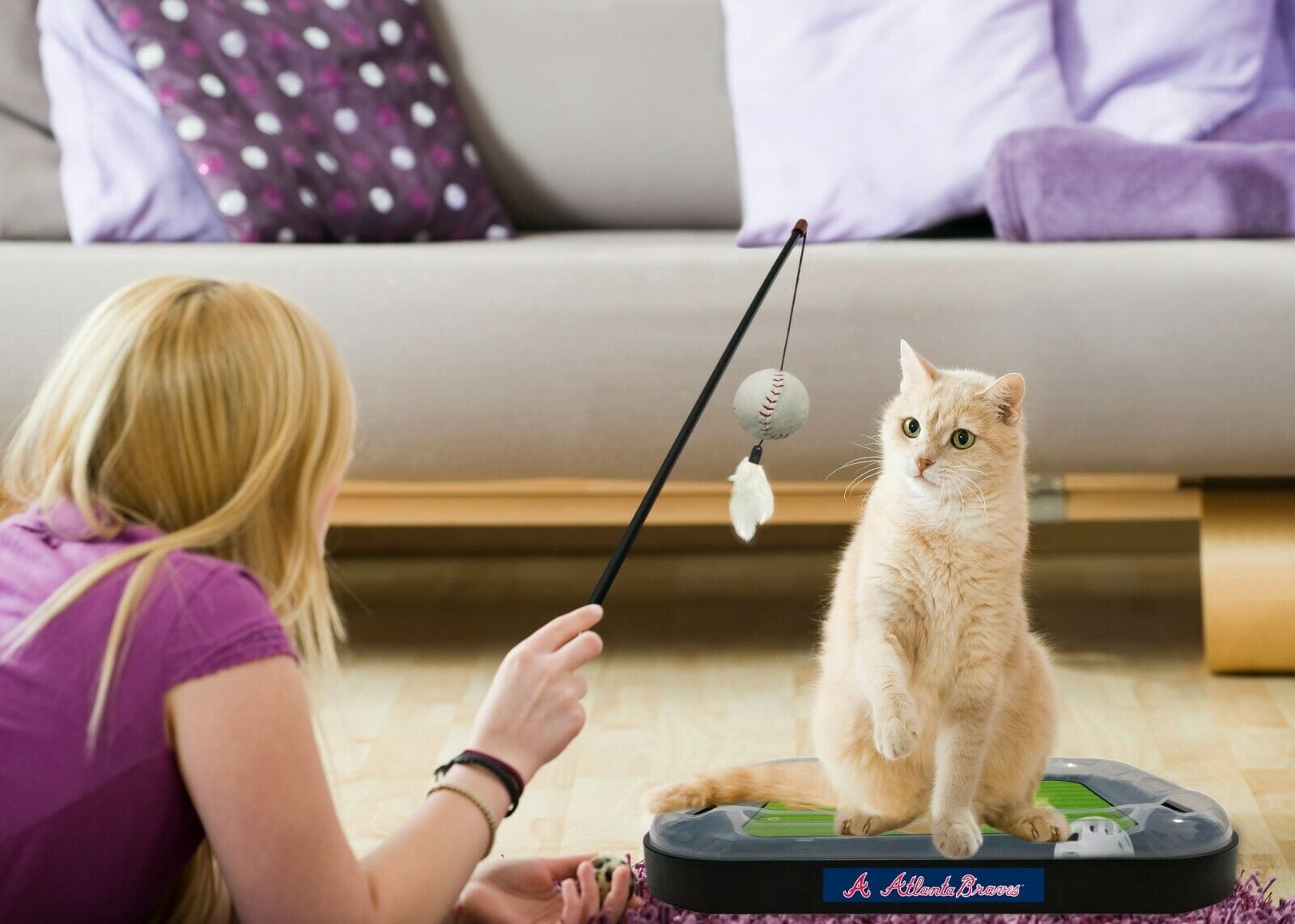 MLB Atlanta Braves CAT Scratcher Mat Toy with Catnip Plush & Feather Cat Toy 5-in-1 Kitty Toy