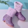 thumbnail image 5 of Quealent Toddlers/Little Girls Boots,Glitter Warm Winter Snow Shoes with Cotton Lining Purple for Size 11.5, 5 of 9