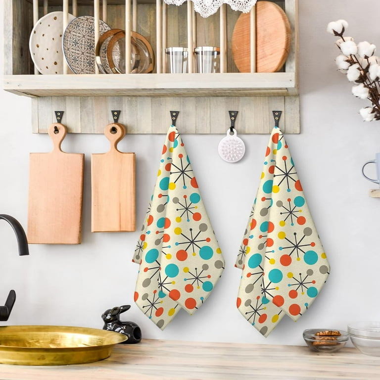 Mid Century Fifties Modern Atomic Retro Colors Kitchen Dish Towel Set of 2 Soft Absorbent Decorative Hand Towels Yellow Tea Towels Farmhouse Bathroom Holiday Home Decor 16 x24 Walmart