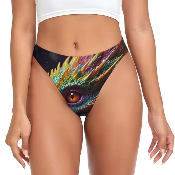 Fotbe Colorful Dragon Head Profile Tanga Sin Costuras para Mujer con Estampado – Panties Invisibles, Transpirables y Cómodos para Uso Diario-Small