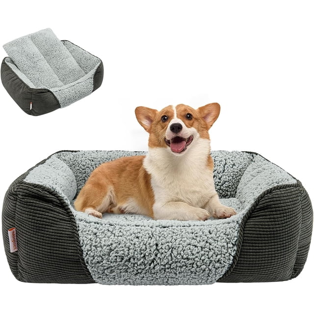 Washable Dog Bed with Removable Cushion for Medium Small Dogs Easy to Wash Pet Sofa Bed with Side Rectangle Bolster Cat Bed Calming Cuddle Puppy Bed Slip Bottom CM