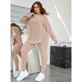 thumbnail image 5 of Plus Size Women 2 Piece Outfit, Ribbed Knit Hooded Long Sleeve Top and High Waist Leggings Set, 5 of 5