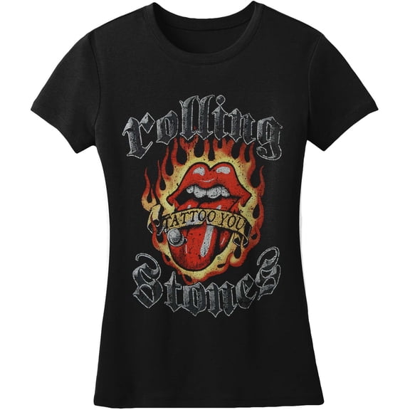 Rolling Stones Flaming Tattoo Girls Jr Large Black