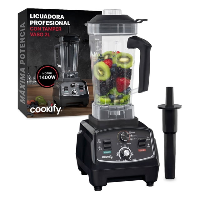Licuadora Profesional para Uso Rudo con Panel Digital y Tamper, Alta Potencia. Cookify (Negro, 2 Lt)