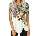 thumbnail image 1 of Camisetas de verano para mujer, blusa holgada con estampado Floral, cuello redondo, dobladillo irregular, camisetas casuales de manga corta con gráficos Pompotops  hkajfhjk464180, 1 of 5