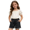 thumbnail image 2 of Huowey High Waist Summer Shorts For Girls Kids Elastic Waist Denim Cargo Shorts With Pockets Solid Color Wide Leg Raw Hem Casual Comfortable Lightweight Stylish Youth Bottoms,Black,5-6 Years, 2 of 4