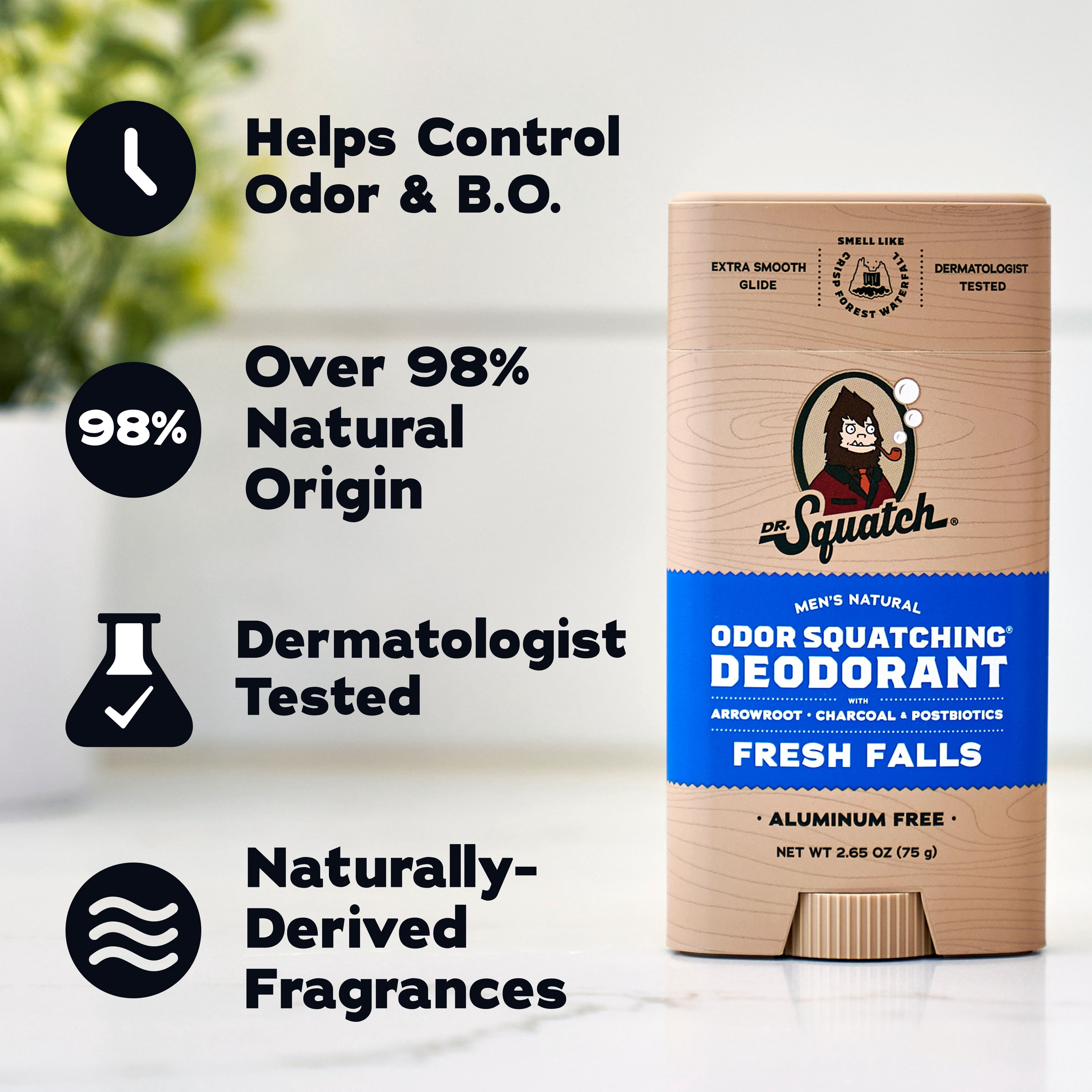 Dr. Squatch Mens Aluminum Free Deodorant, Natural Deodorant for Men, Fresh Falls, 2.65 Oz