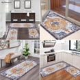 thumbnail image 3 of Boho Kitchen Rugs Sets 3 Piece with Runner Floral Kitchen Floor Mat Carpet Farmhouse Kitchen Rugs and Mats Non Skid Washable Runner Rug for Kitchen Floor Office Sink Laundry, Orange&Purple, 3 of 5