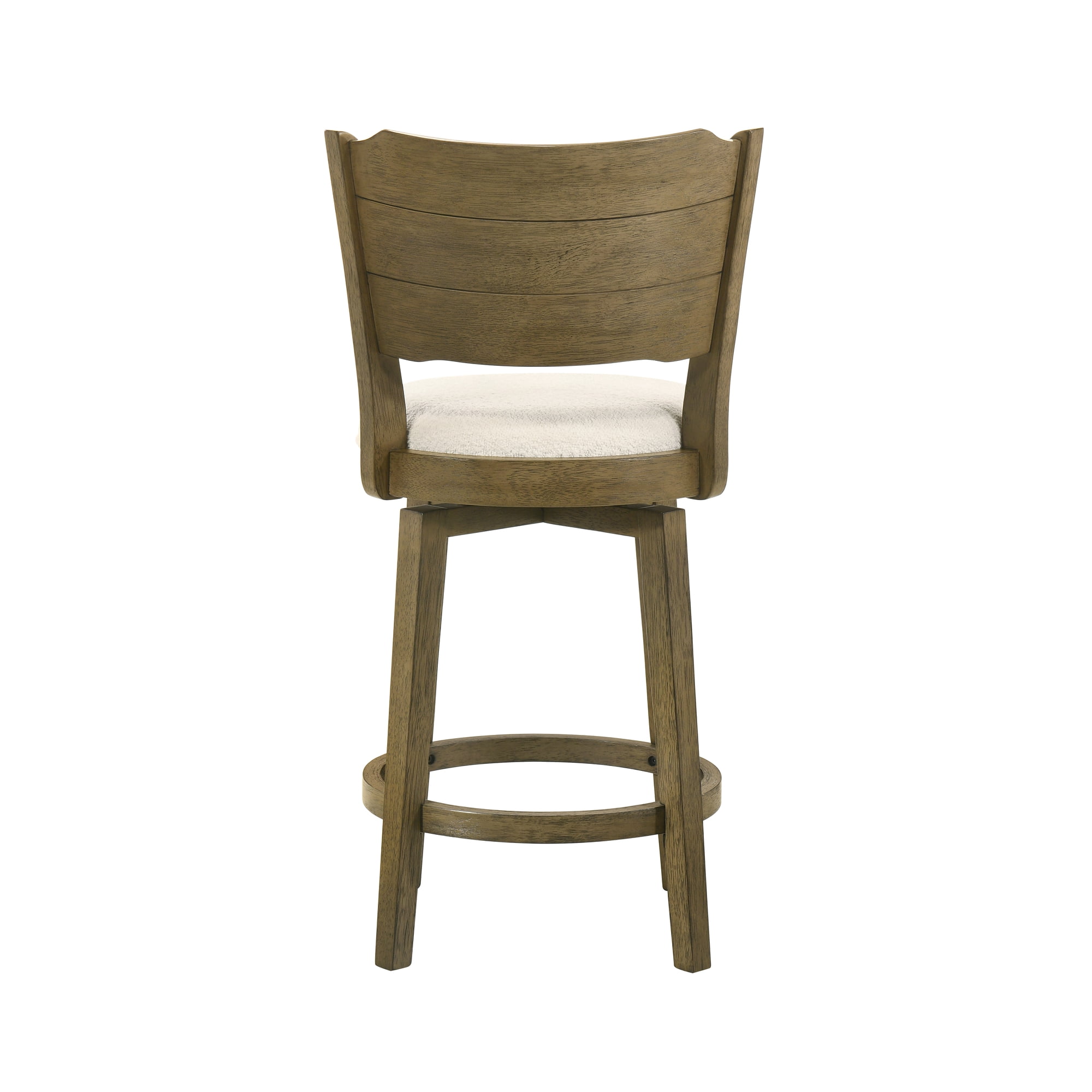 Winsley Coastal Modern Swivel Wood Counter Height Kitchen Bar Stool in Putty Brown Finish with White Boucle Fabric Upholstered Seat