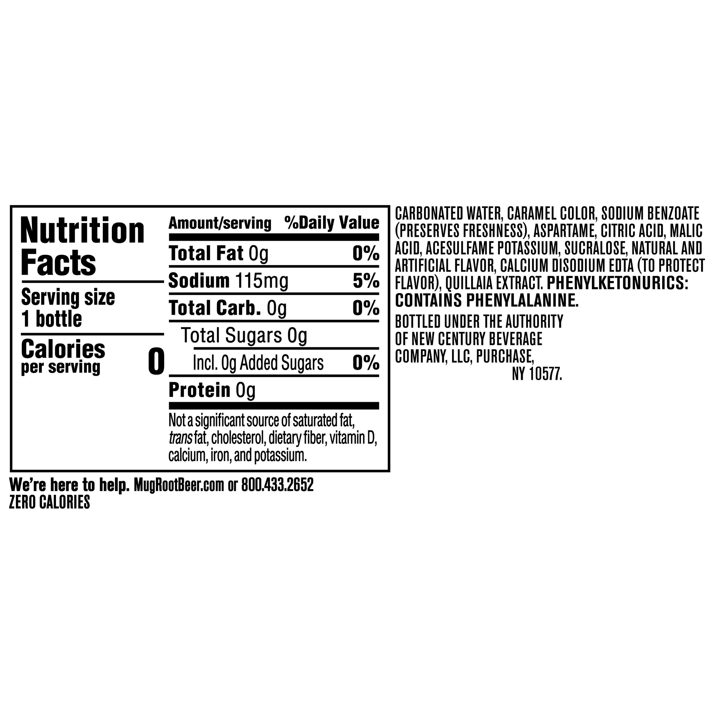 (4 pack) Mug Zero Sugar Soda Root Beer 20 fl oz