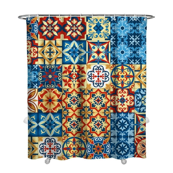 Extra Long Boho Shower Curtain 72x84 Inches - Vintage Floral & Tropical Leaves Pattern, Waterproof Bohemian Bathroom Decor with 12 Hooks, Tribal Rustic Style