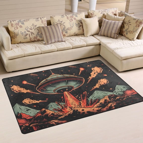 Spaceship Volcanos Area Rug Washable Floor Carpet Mat 60 x 39 inch for Bedroom Living Room Kids Room Home Decor