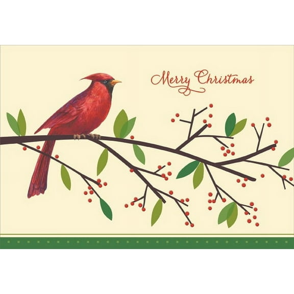 Designer Greetings Cardinal on Branch Box of 18 Christmas Cards
