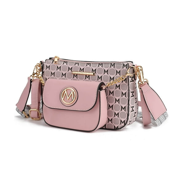 MKF Collection Ciri Crossbody Women's Double Bag Vegan Leather, Stylish, Versatile, Luxury Handbag by Mia K-Pink
