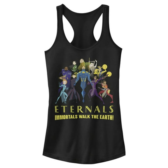 Junior's Marvel Eternals Immortals Walk the Earth Racerback Tank Top Black Medium