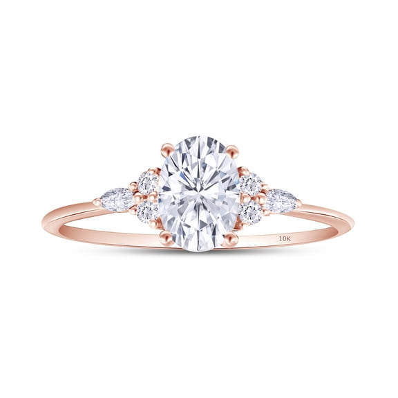 AFFY 1.25CT Oval, Marquise & Round Lab Created Moissanite Engagement Ring for Women 10K Rose Gold-4
