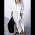 thumbnail image 2 of Vestido Camisero Informal Holgado de y Algodón para Mujer, con Solapas, Botones, Mangas con Puños y Abertura Lateral con Bolsillos M, 2 of 3