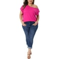 thumbnail image 2 of Agnes Orinda Women's Plus Size Tops One Shoulder Short Sleeve Irregular Collar Blouse Summer Casual Basic Tee 4X Hot Pink, 2 of 6