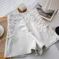 thumbnail image 2 of Kids Girls Leather Shorts High Waisted Straight Leg Y2K Shorts with Pockets Elastic Half Zip Skinny Going out Slim Fit Outfit, 2 of 6
