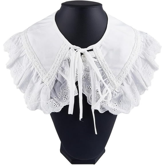 1 Box Halloween Christmas Ruffled Edge Neckline Trim Embroidery Collar Dickey Detachable False Collars White Hollow Out Flower Decorative Lace Capes Applique Shirt Lapel with Rope for Women