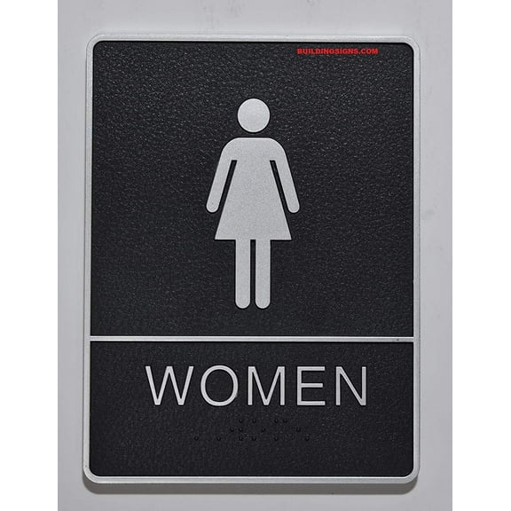 Women Restroom Sign with Braille and Double Sided Tap (Black,6x9 Comes with Double Sided Tape)- The Leather Sheffield line