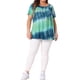 thumbnail image 2 of Camisetas básicas de verano de mujer plus size Agnes Orinda, de tie dye, con mangas cortas, cuello redondo y pliegues, talla 4X, azul y verde, 2 of 6
