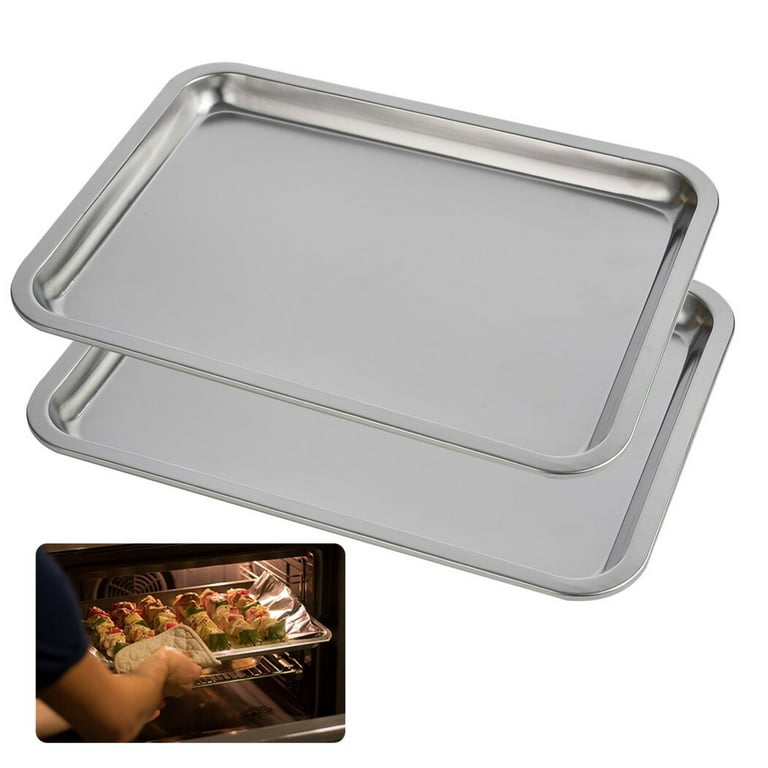 2PCS Baking Trays, Rectangular 304 Stainless Steel Cake Oven Tray,  Dishwasher Safe Baking Sheet, Rustproof Cookie Pan(14.2×10.6×0.8) 