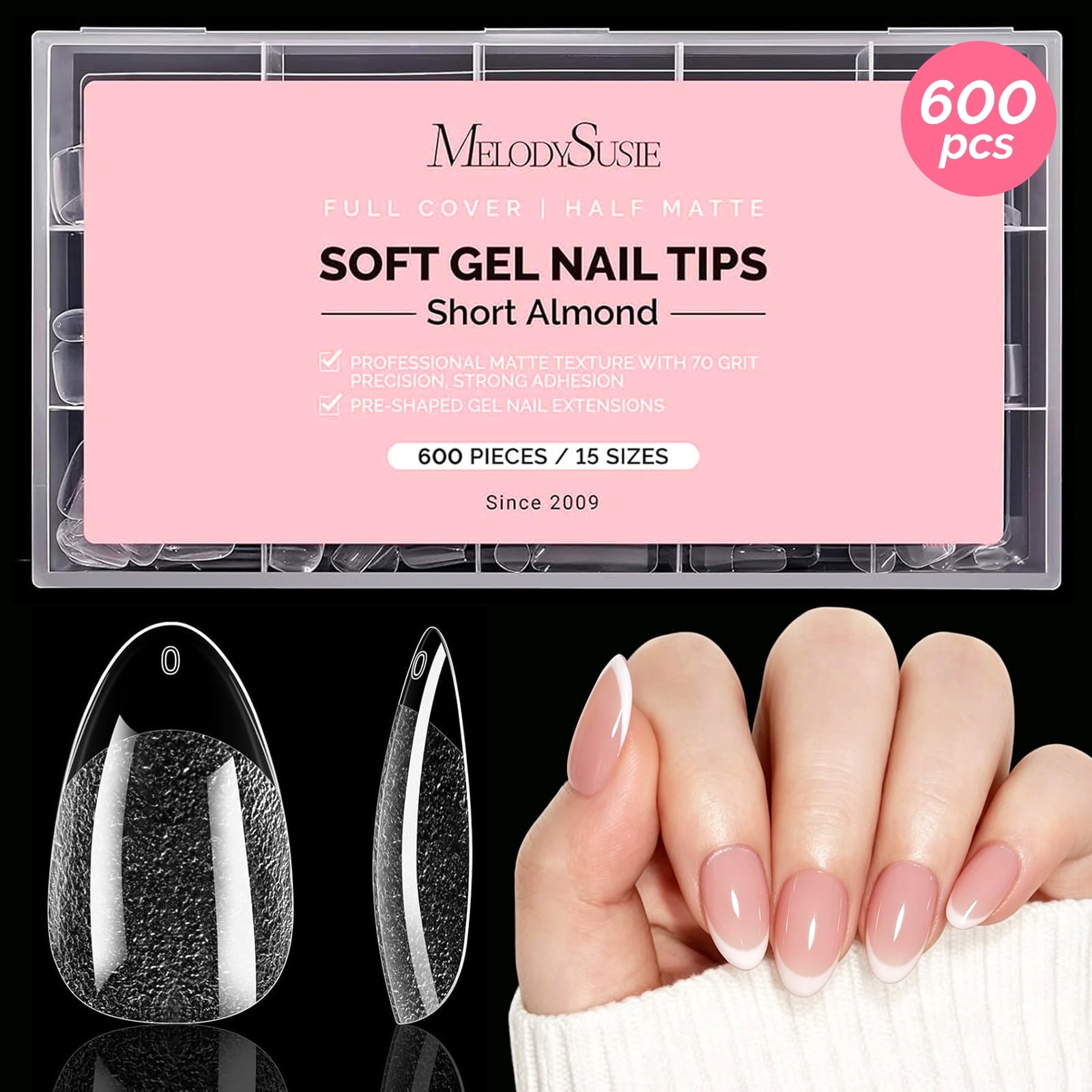 MelodySusie Short Almond Nail Tips 600-Piece Set photo 1