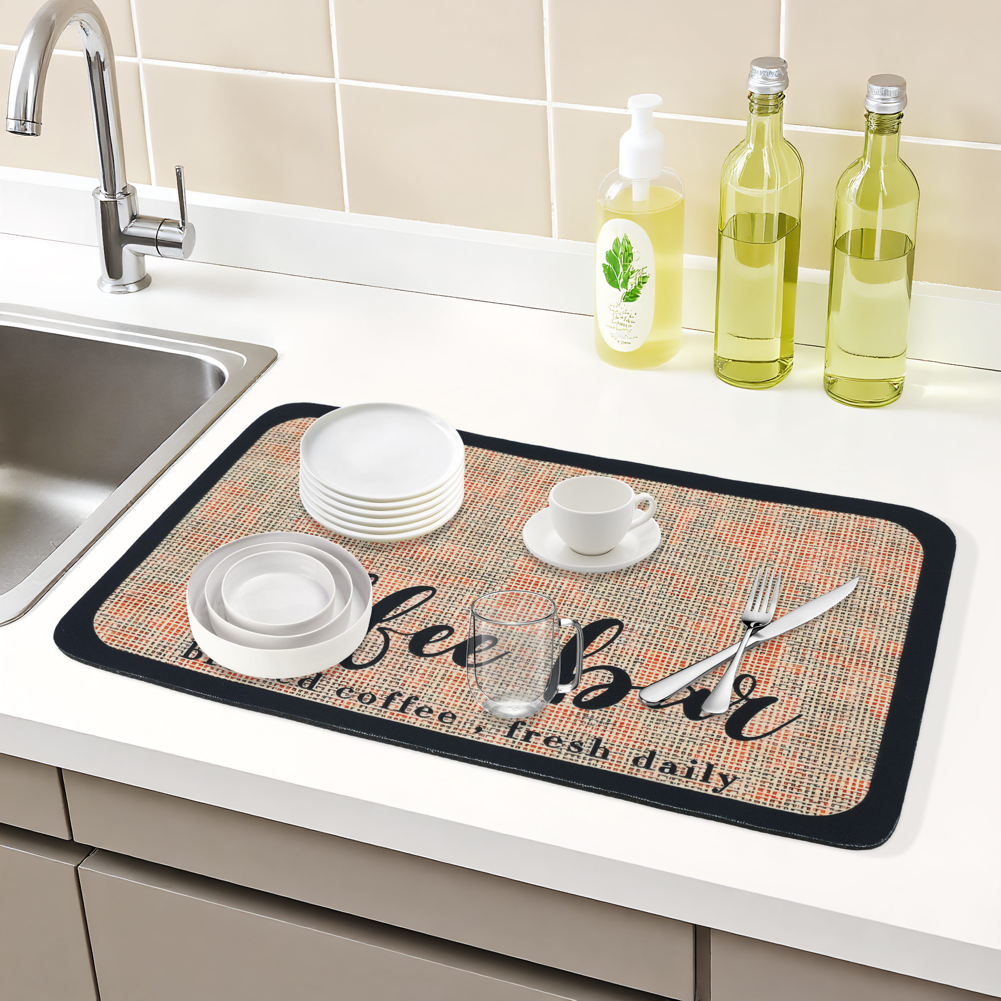 Unique Bargains Diatomaceous Coffee Bar Mat Quick Dry Dish Drying Mats Khaki 19.7*11.8 in