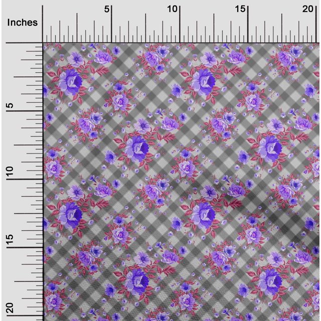 oneOone Viscose Jersey Fabric Leaves & Floral Check Print Sewing Fabric BTY 60 Inches Wide