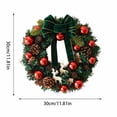 thumbnail image 3 of 11.81" Christmas Wreath with Green Velvet Bow, Red Baubles & Pinecones, Pre-Decorated Artificial Pine Wreath with White Reindeer for Front Door Wall Decor, 3 of 9