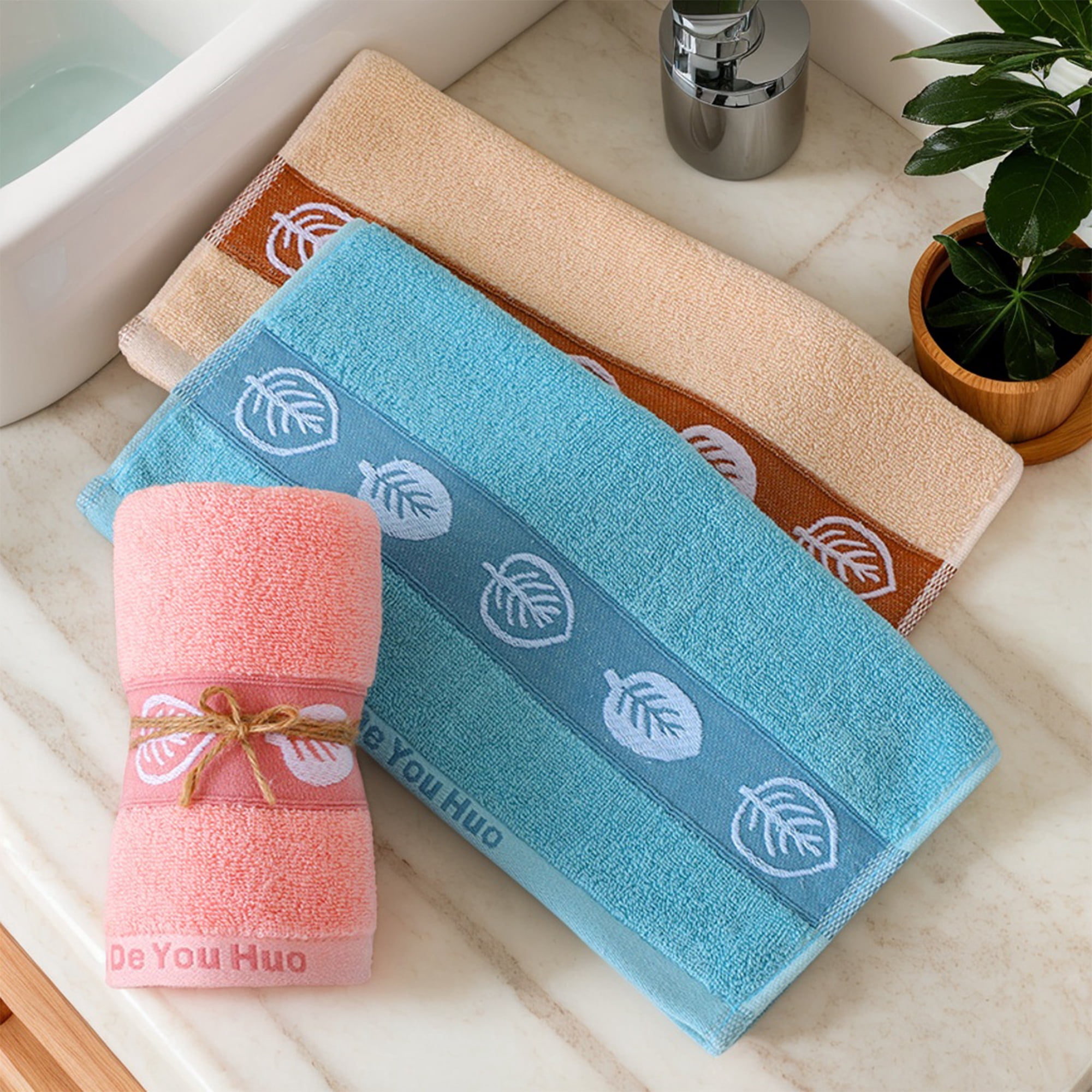 Unique Bargains Soft Absorbent Decorative Hand Towels Set Brown 4 Pcs
