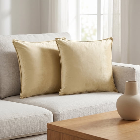 REGALWOVEN Set of 2 Velvet Throw Pillow Covers Decorative Solid Cushion Covers for Sofa Camel 16" x 16"