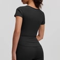 thumbnail image 4 of ClodeEU Women's V Neck Short Sleeve Yoga Top with Pleated ,Stretchy Slim Fit Athletic Tee Black,Women's Plus L, 4 of 5